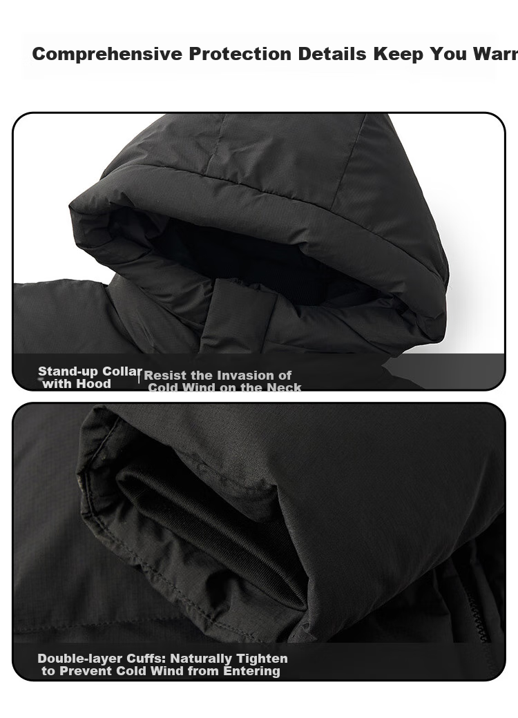 DANCING WOLVES [Black Graphene + 90% Duck Down] Winter Hooded Thick Warm Men's down Jacket, Style 001 Black, Size 180 9
