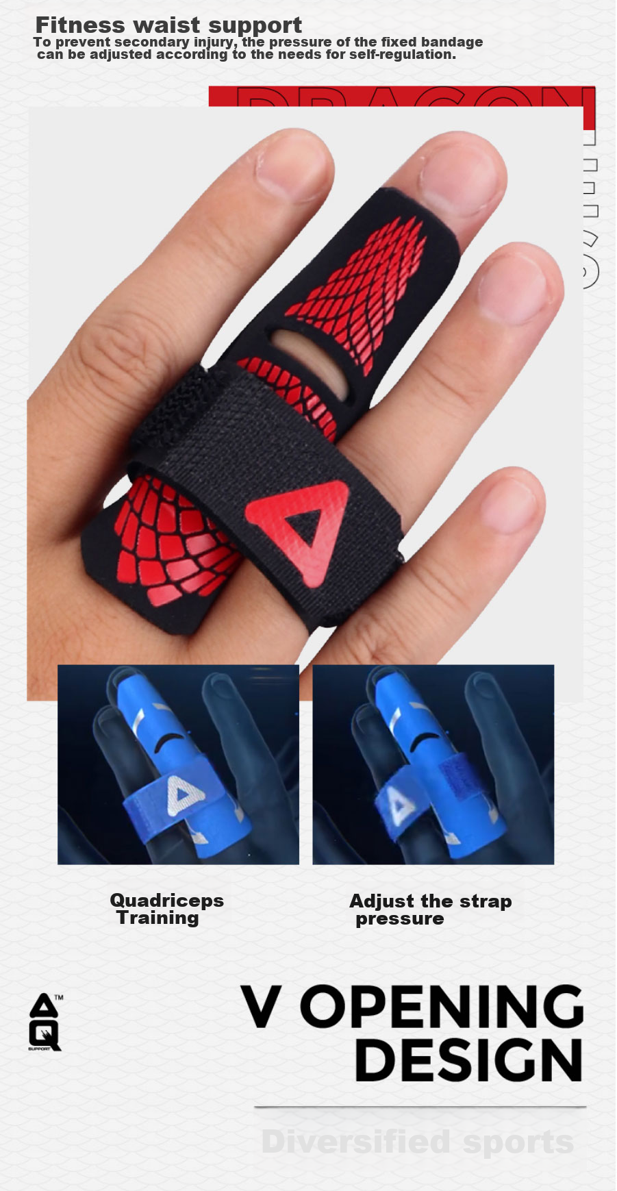 AQ Finger Immobilization Protective Sleeve for Sports, Basketball, Volleyball, Black And Red Dragon Scale Pressure-Fit Model, Single Pack B30928L/XL 8