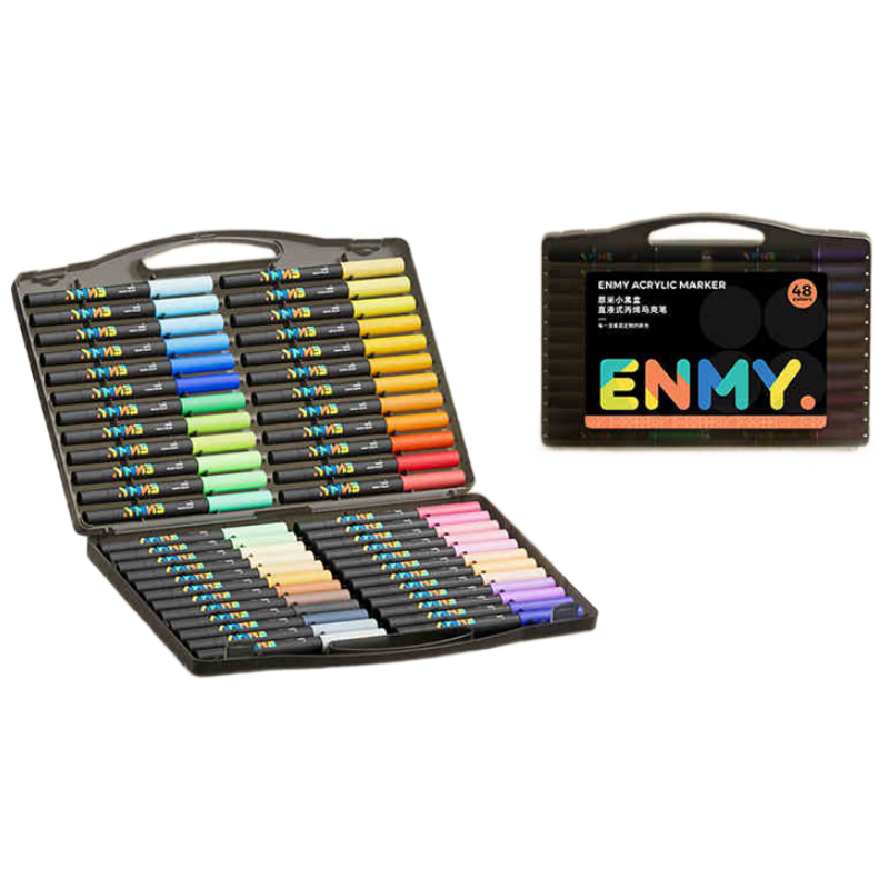 Enmi Enmy 48-Color Mini Black Box Direct Liquid Acrylic Markers with Gift Bag, Soft Tip, Controllable Ink, Washable Colorful Markers for Elementary School Students' Art And Education, High Coverage Watercolor Pens, Birthday Gift