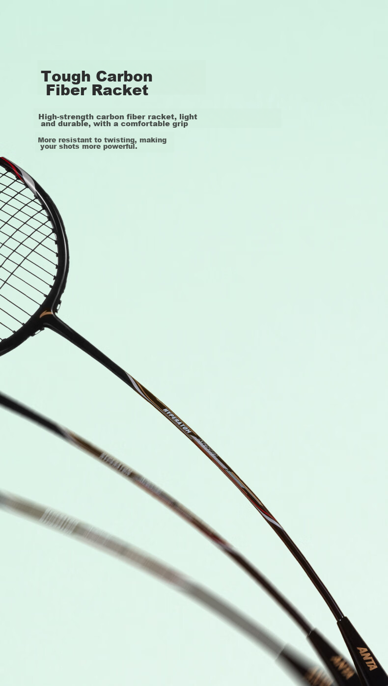 ANTA Badminton Racket Single Racket Ultra-Light Carbon Fiber for Men And Women, Versatile for Attack And Defense, Single Racket Red And Gold 6