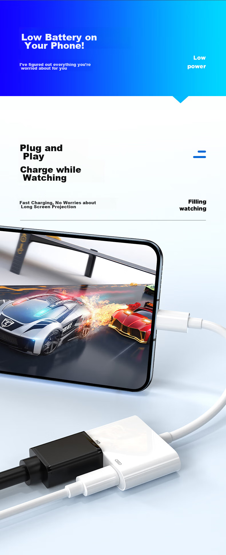 CangHua Type-C to HDMI Converter, Apple 15/16/17/18 Phone Screen Mirroring Adapter Cable, TV Display Projector Digital Audio-Video Adapter for IPhone/iPad 8