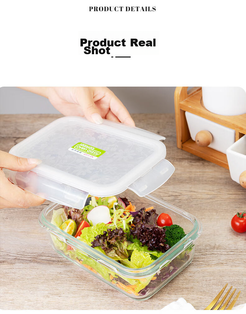LOCK&LOCK Large Capacity Heat-Resistant Sealed Glass Food Storage Container, Lunch Box for Snacks And Fruits, with Lunch Bag, 750ml 10