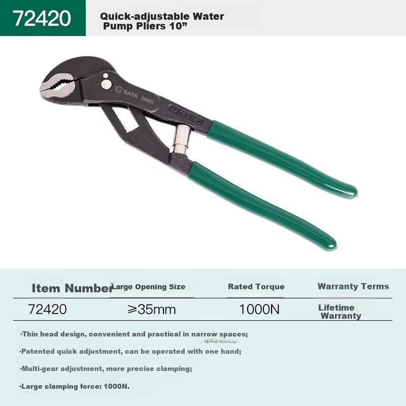 SATA 72412 G Series Quick-Adjust Wide-Mouth Water Pump Pliers, 10", 10 Inches 7