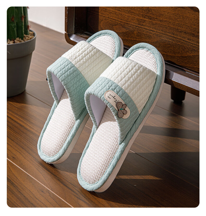 Taxiang Linen Cotton Slippers for Men And Women, Color-Block Lightweight Simple Home All-Season Slippers TR005 Navy Blue 40/41 15
