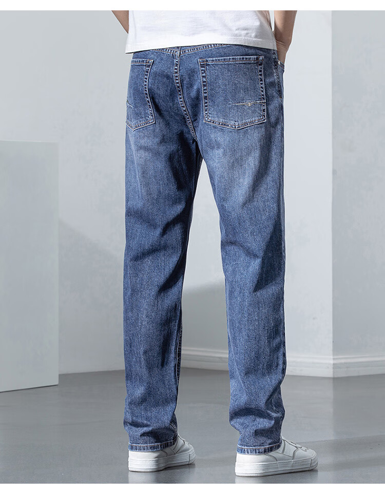 JEEP SPIRIT Men's Straight-Leg Jeans, Autumn Pants, Casual Trousers for Men, Loose Wide-Leg Trendy Long Pants, Blue, Size 36 10