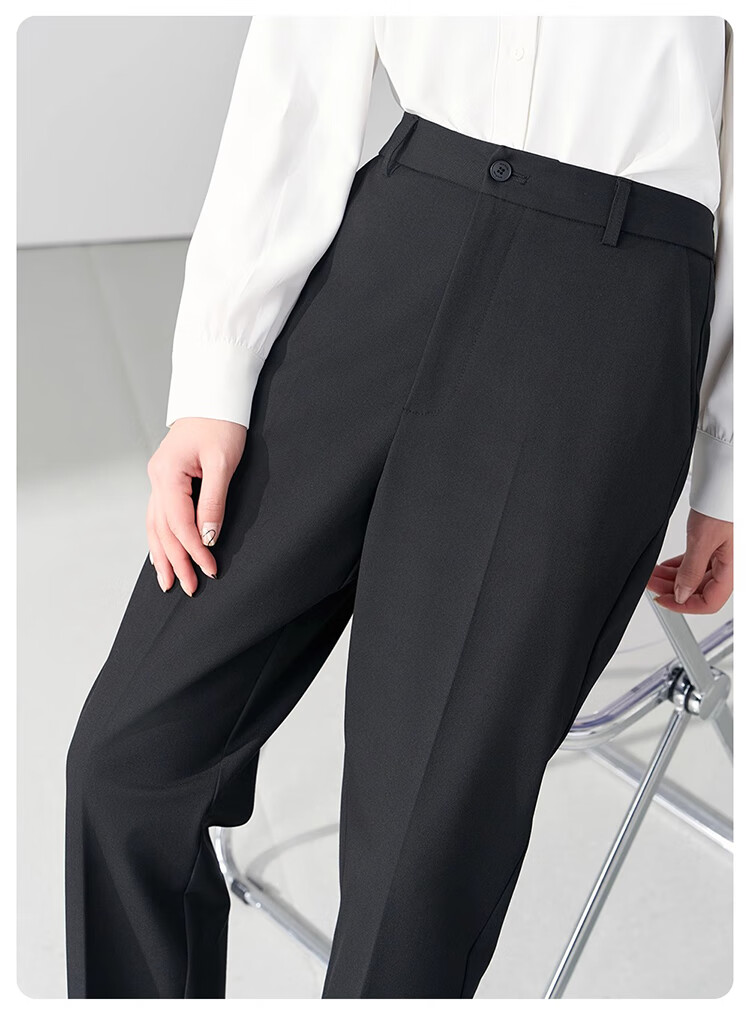 Bodexiaojie Navy Blue Suit Pants for Women, Professional Formal Wear, Interview Straight-Leg Trousers, Petite Cigarette Pants 19