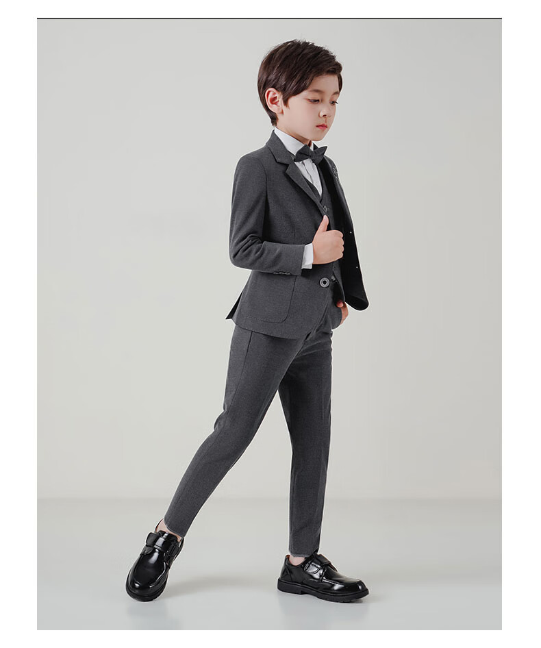 Luomeng Children's Suit Set for Boys, Spring And Autumn Formal Wear for Flower Boys And Hosts, Boy's Suit, Gray, Size 160 16
