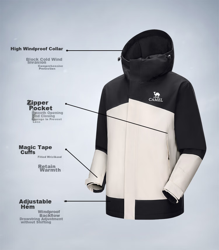 CAMEL Outdoor Padded Jacket AK80 Hard Shell Waterproof Cotton Coat for Men, Thickened Mountaineering Suit A14CF09733 5