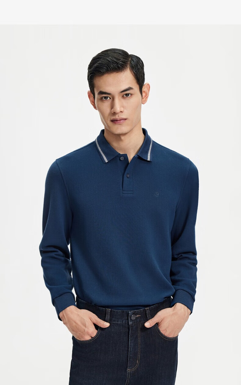 Goldlion [Wool Blend] 24 Autumn Winter Soft Skin-Friendly Business Long Sleeve Polo Shirt Men Dark Gray-78 XL 10