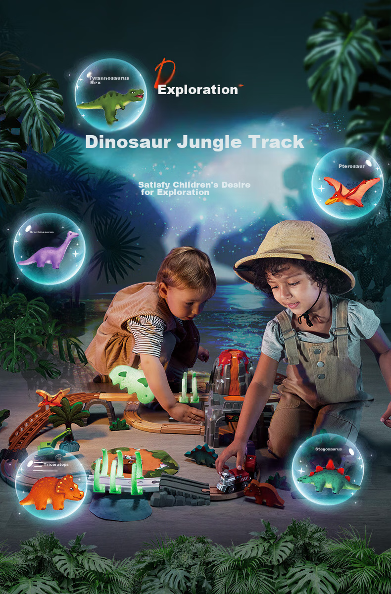 Hape Boys' Track Toy, DIY Assembly Train Track with Luminous Dinosaur Set, Gift for Boys Aged 3+, E3795 4