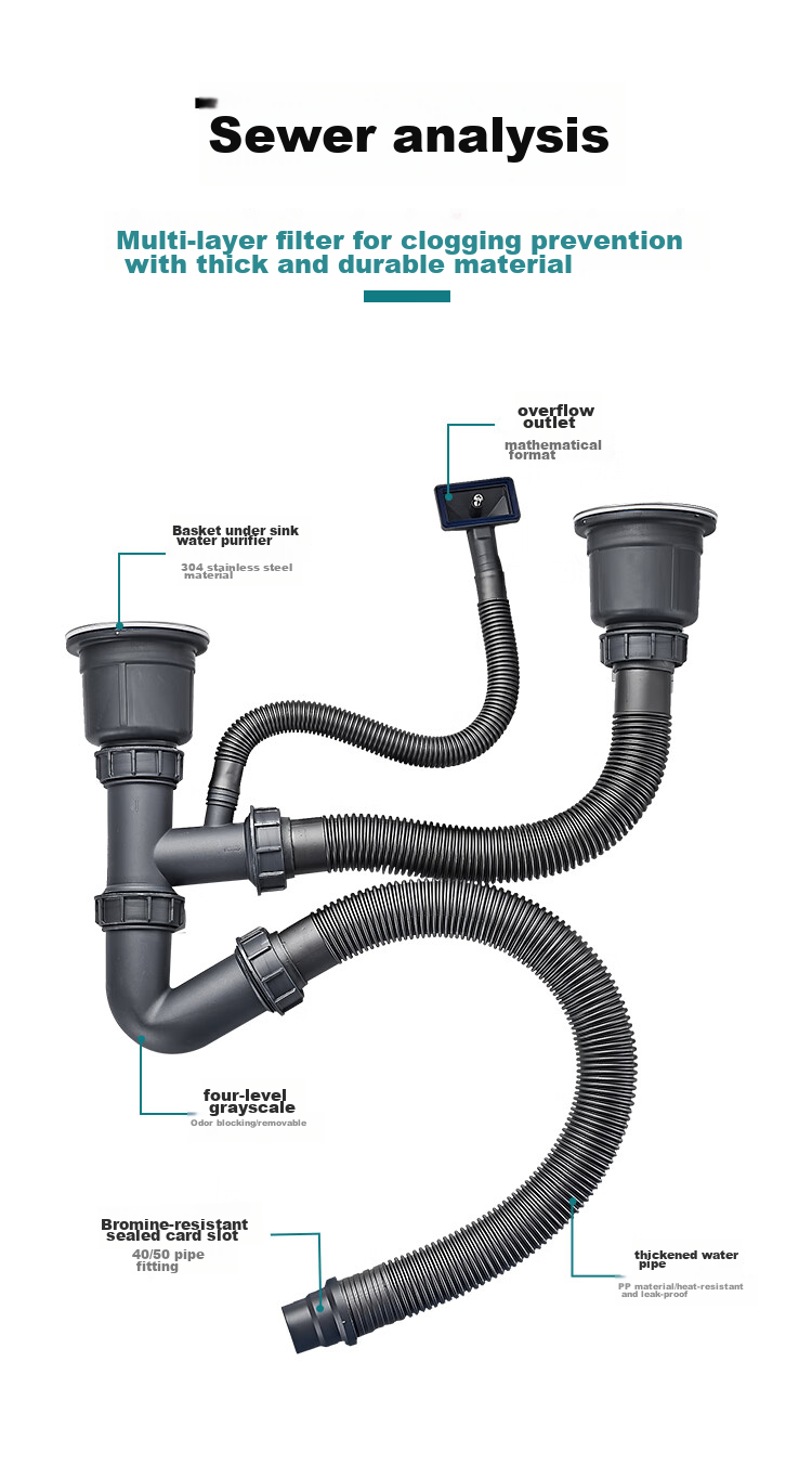 MEJUE Kitchen Sink Drain Assembly with Overflow Hole, Drain Stopper And Drain Pipe Set Z-02319 2
