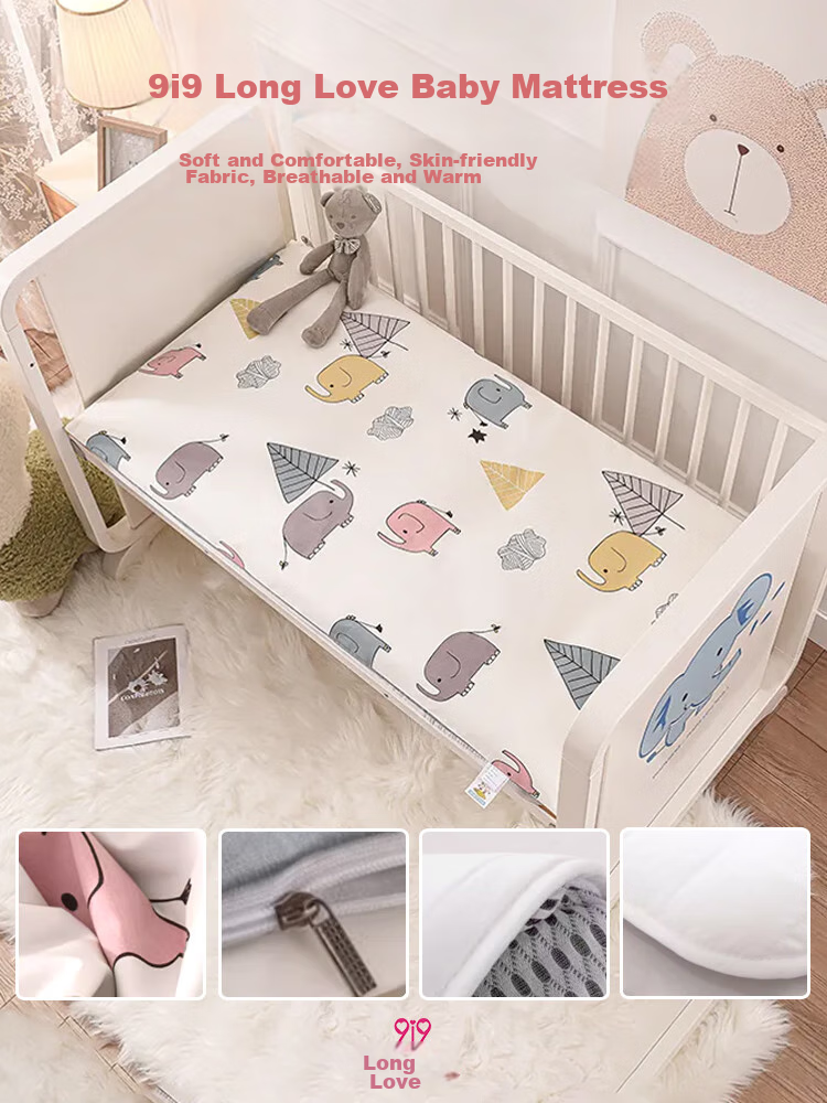 9I9 Baby Mattress, Infant Pad, Pure Cotton Cover, Thickened, Removable And Washable, Kindergarten Supplies for School Opening, 135*60 A101 1