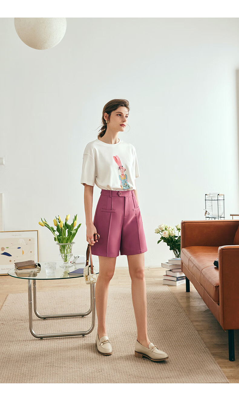 Olrain Fun Printed Short-Sleeve T-Shirt, Summer Women's Loose-Fit Beaded Top, Cotton-Like Breathable, Off-White, Size S 17