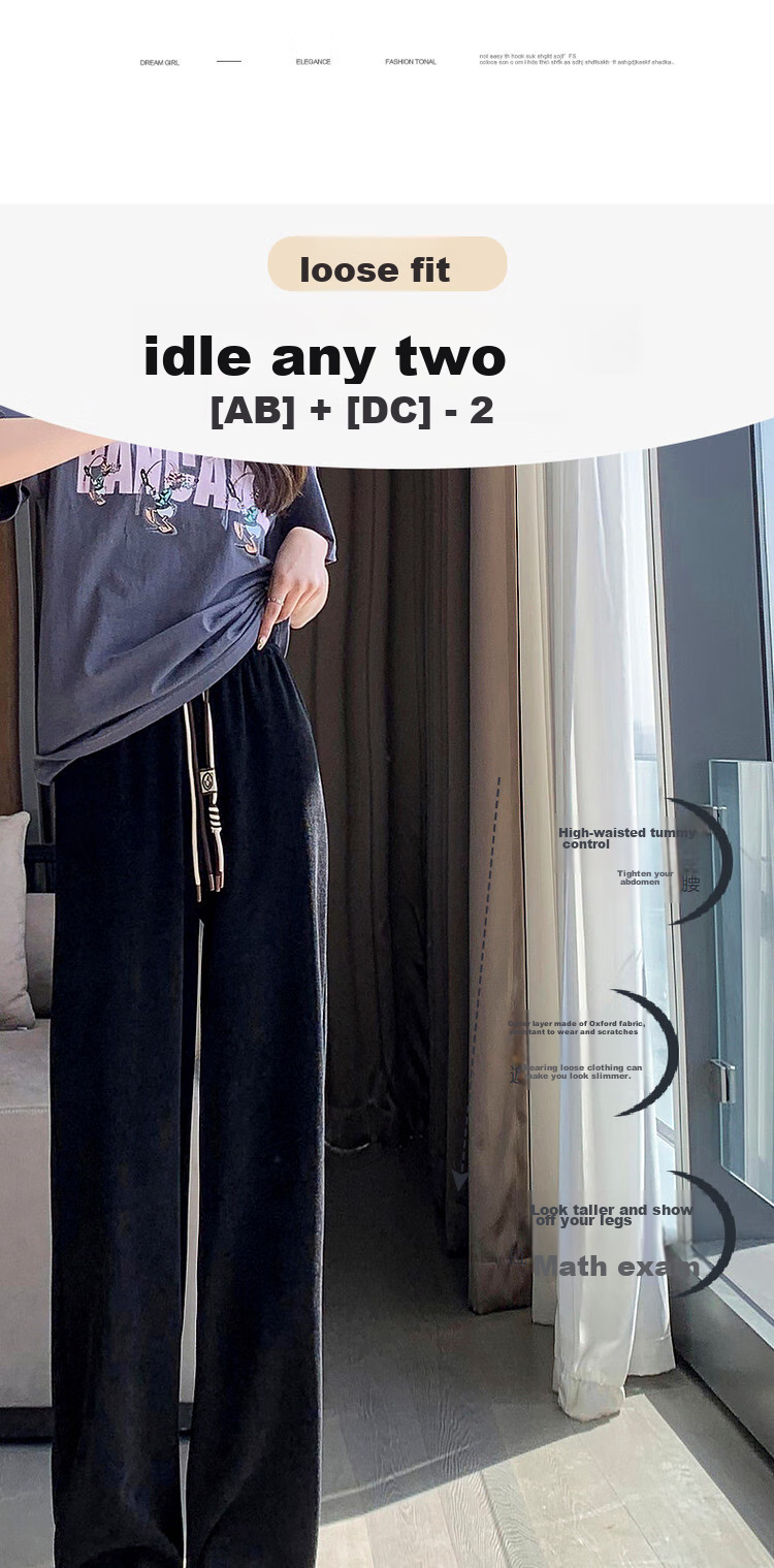 Dme [Cotton Velvet Wide-Leg Casual Pants] Mid-Rise Elastic Waist Loose-Fit Trousers for Women, Autumn, Khaki Color, Size M 4