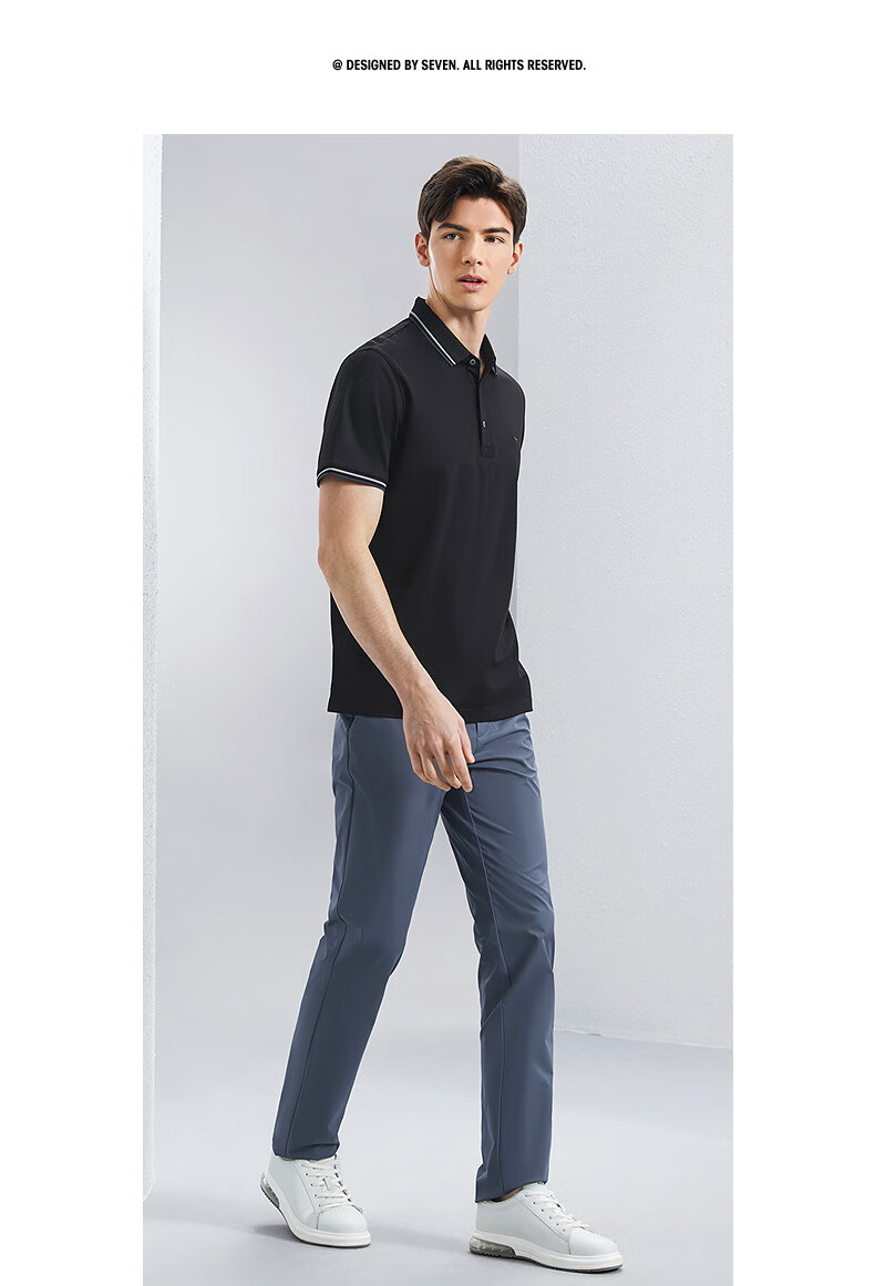 SEVEN [Silk Cotton Blend] Short-Sleeve Polo Shirt with Collar for Men, Spring And Summer Business Casual Men's Top 9