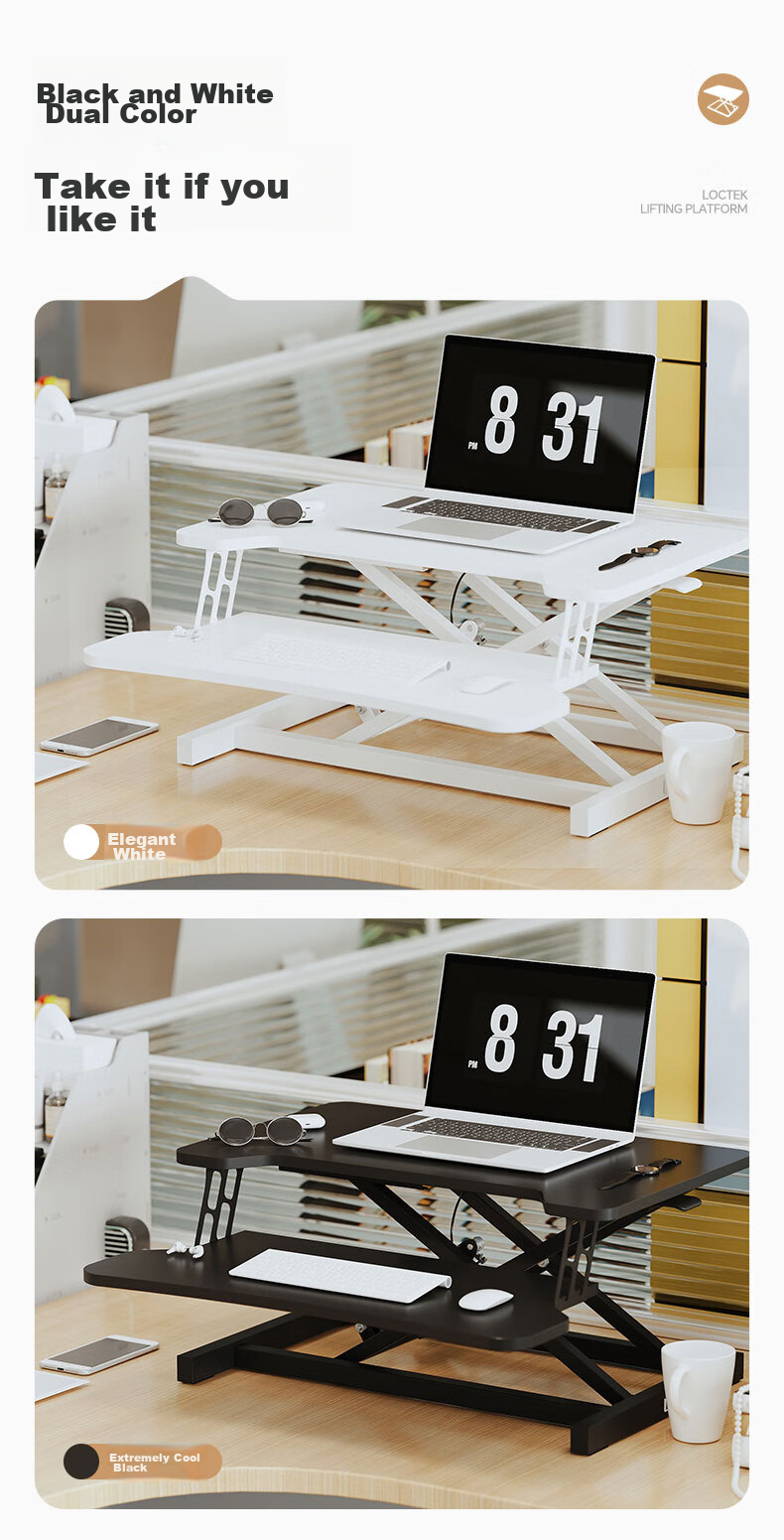 Loctek Adjustable Height Workstation Desk, Standing Desk Converter, Foldable Computer Desk for Home Office, MX1 Elegant Black 13