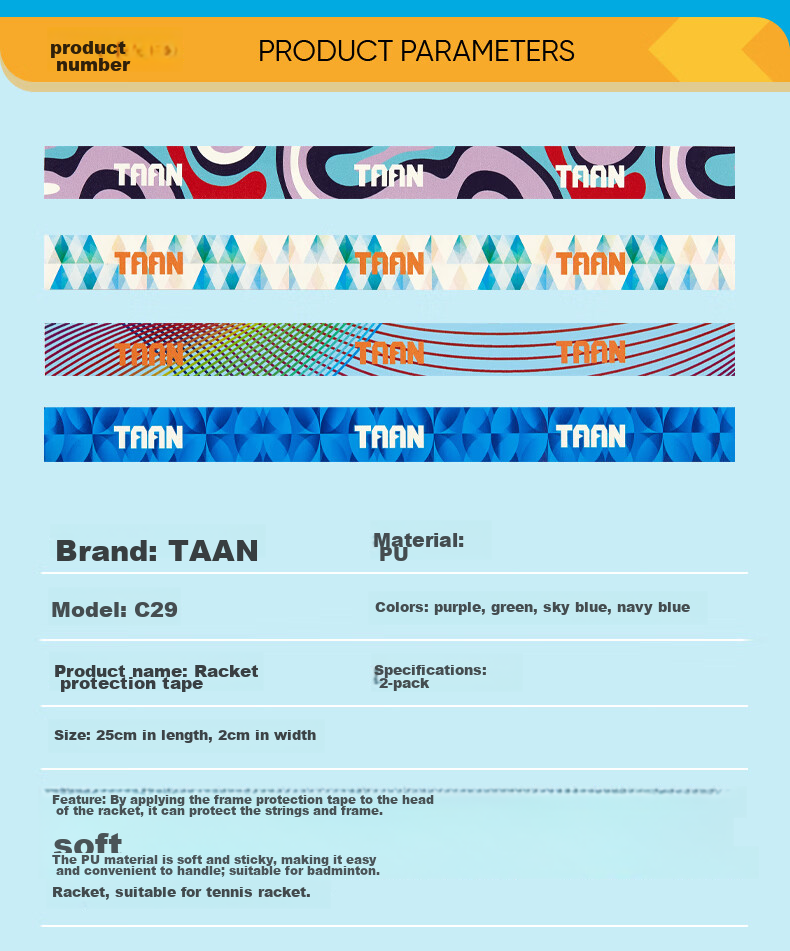 Taan Badminton Racket Protective Edge Tape, Anti-Abuse, Anti-Line Breakage, Anti-Scratch Frame, Racket Head Sticker, C29 Deep Blue 2/green 2 7