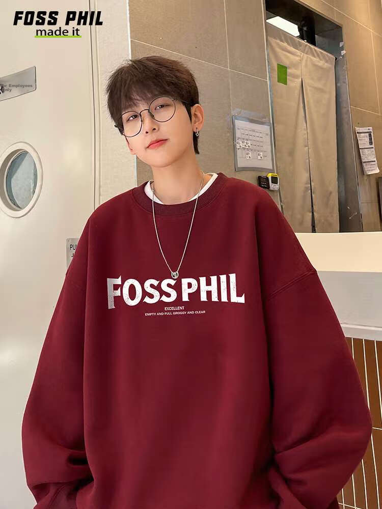 Foss Phil Casual Sweatshirt for Men, Spring And Autumn New Year Long-Sleeve T-Shirt, Base Layer for Year of The Horse Zodiac, Red Top FPW3 Size L 8