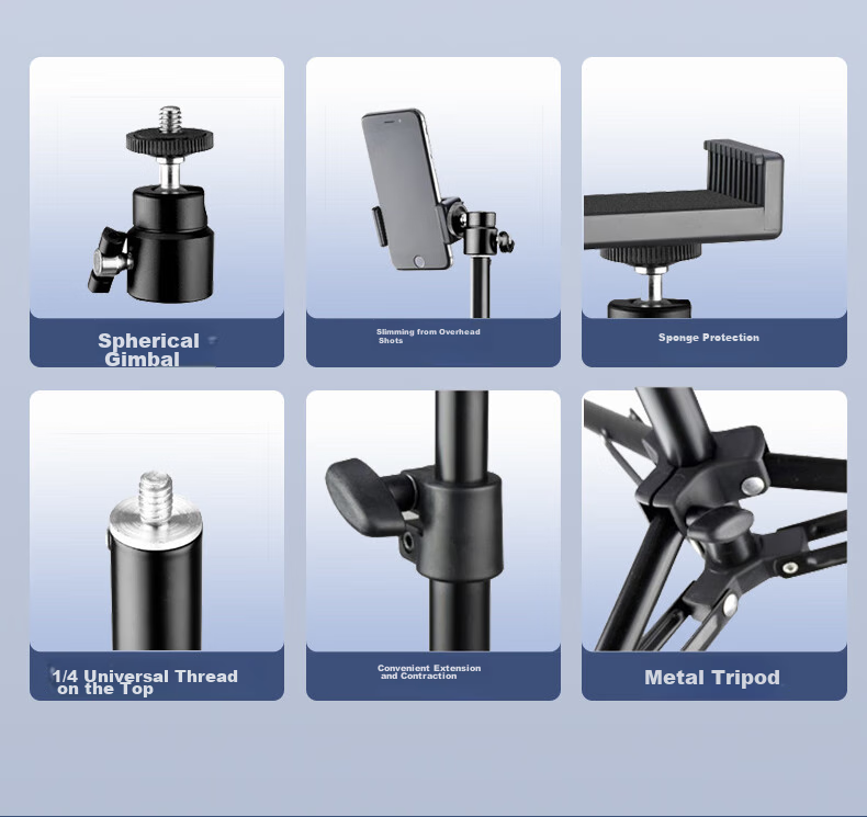 LINGCHEN Floor-Standing Phone Stand, Live Streaming Tripod for TikTok And Kuaishou Short Videos, Influencer Triangle Stand, Outdoor Portable Bracket, 2.1 Meters Foldable Storage 15