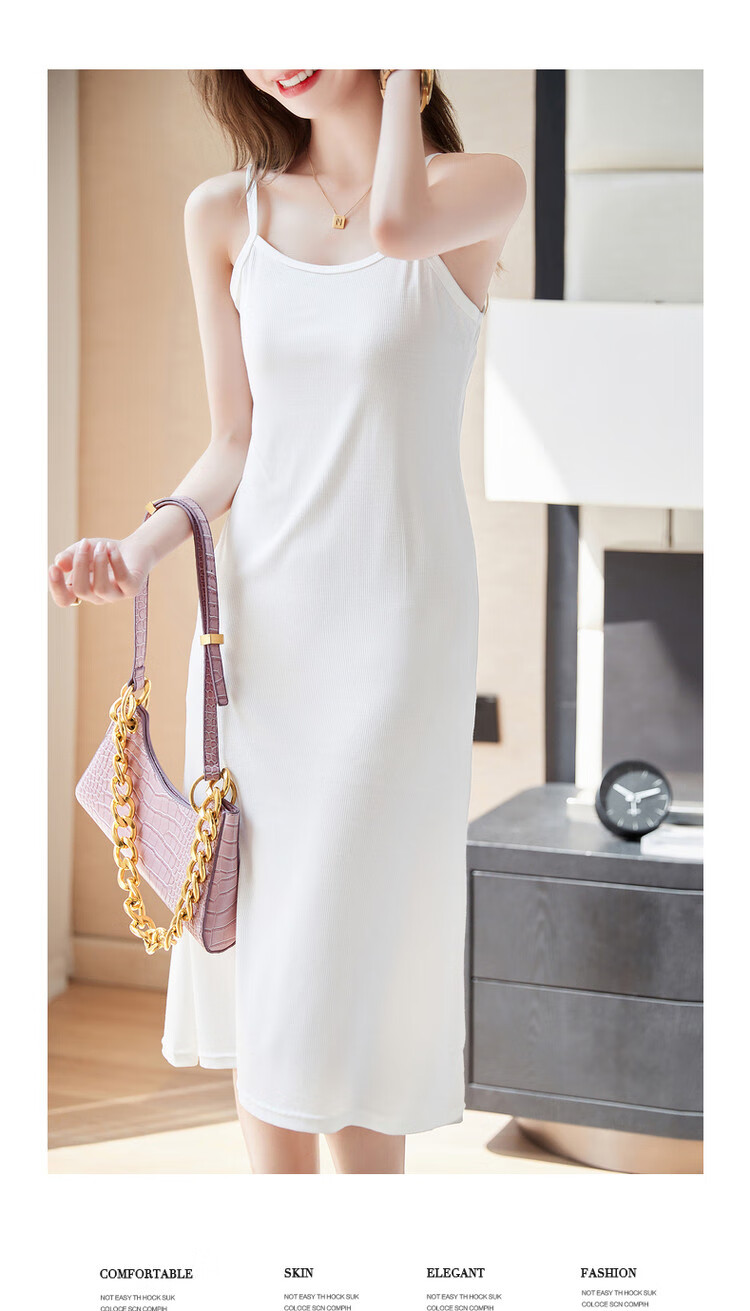 Dme Off-Shoulder U-Neck Summer Sleeveless A-Line Slightly Stretchy Vacation Style Spaghetti Strap Mid-Length Dress for Women 6
