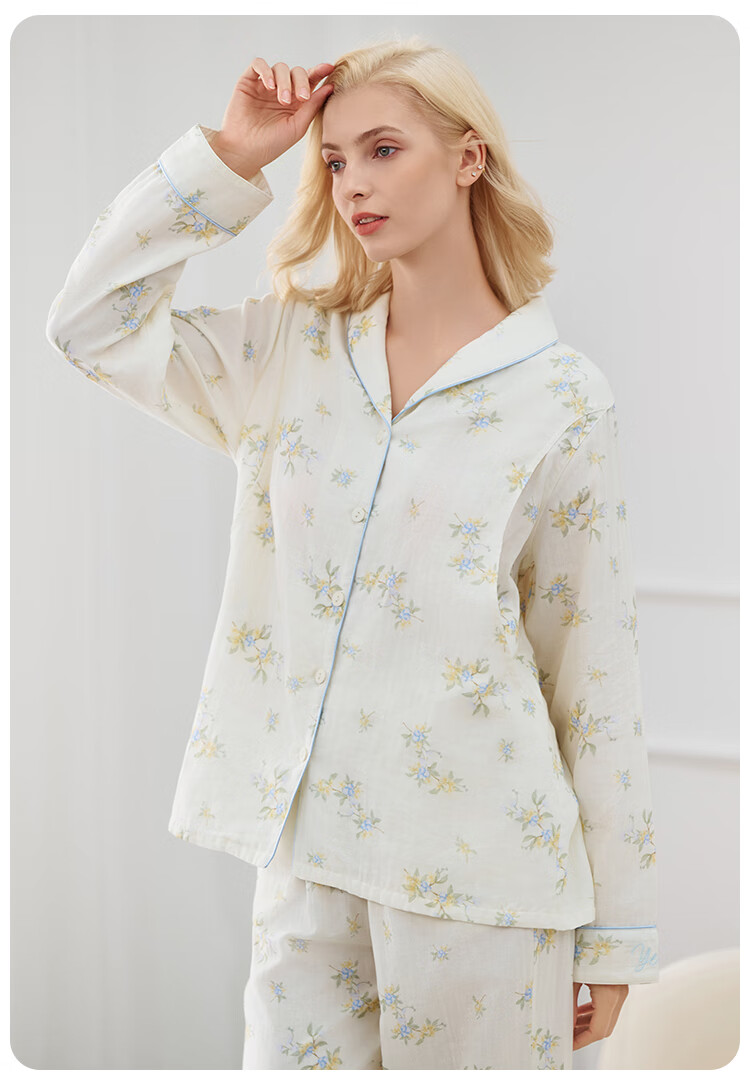 Ying's Maternity Postpartum Set Autumn New 10A Antibacterial Double-Layer Cotton Gauze Nursing Pajamas Homewear Set Pink L 12