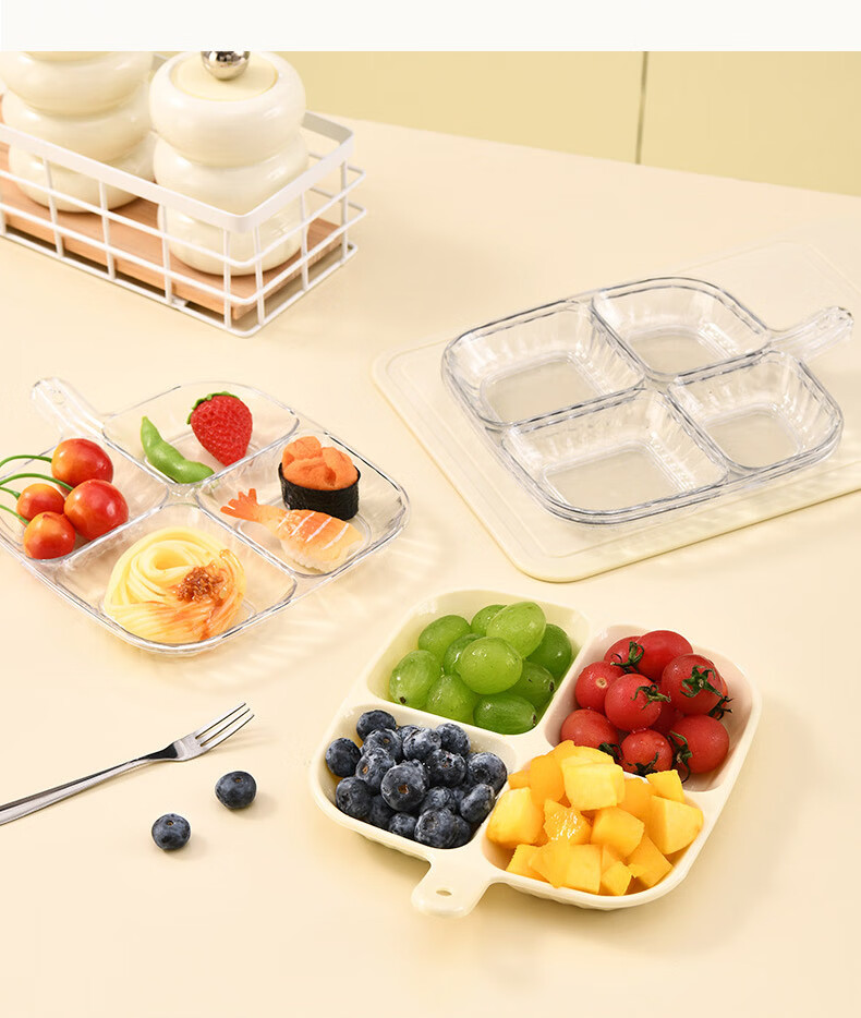 YIJUKE [Set of 2] Compartmented Serving Tray, Hot Pot Side Dish Plate, Condiment Dish, Dipping Sauce Plate, Fruit Plate, Candy And Nut Dish 2