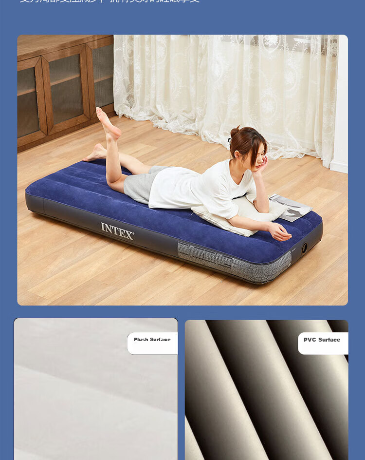 INTEX Inflatable Bed for Outdoor Camping, Home Use, Travel, Floor Sleeping, Nap, Single Person Air Mattress, Portable Folding Bed 9
