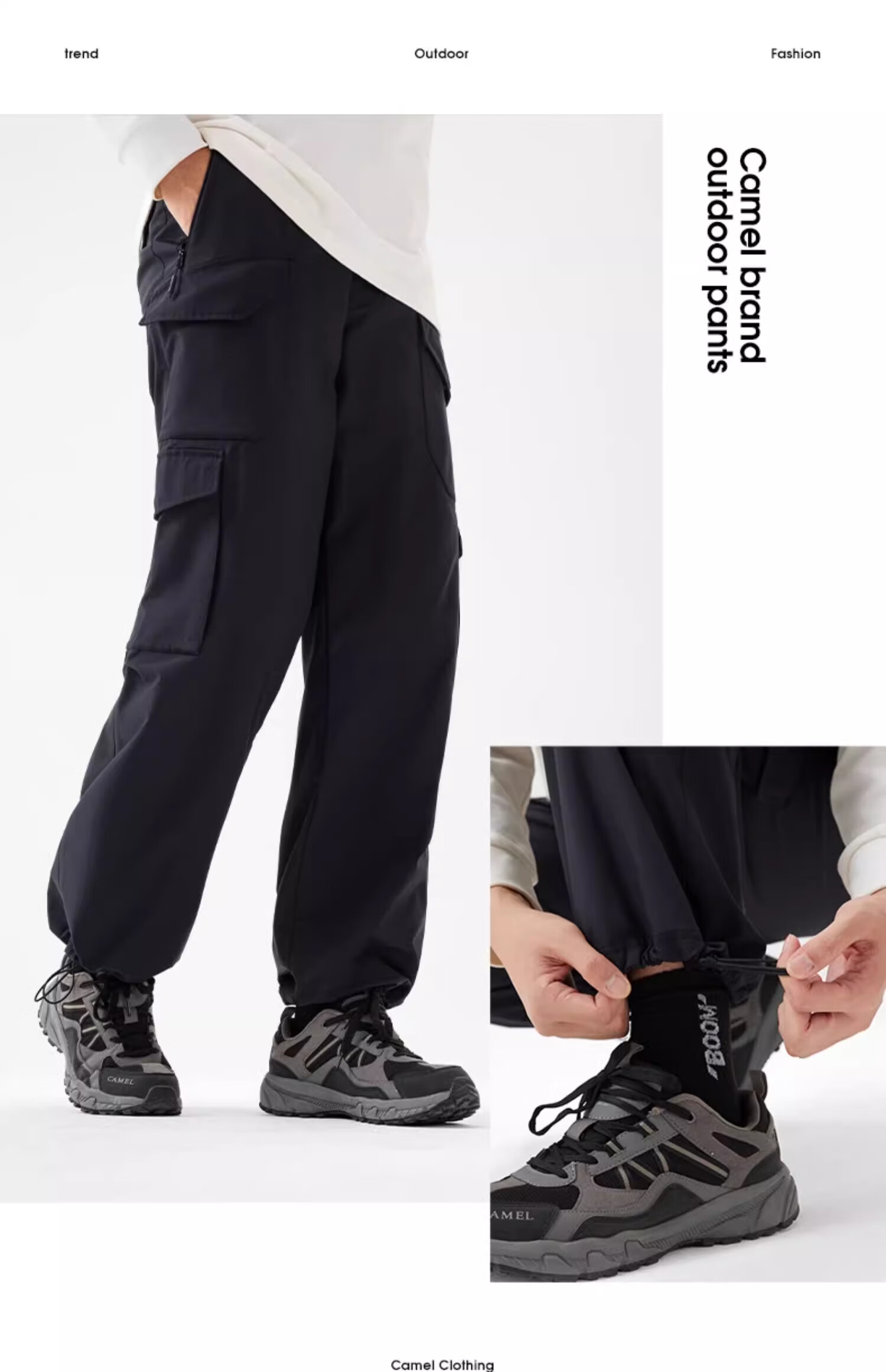CAMEL [Wang Junkai Style] Men's Wide Straight Leg Fleece-Lined Outdoor Functional Cargo Casual Pants 8803 22