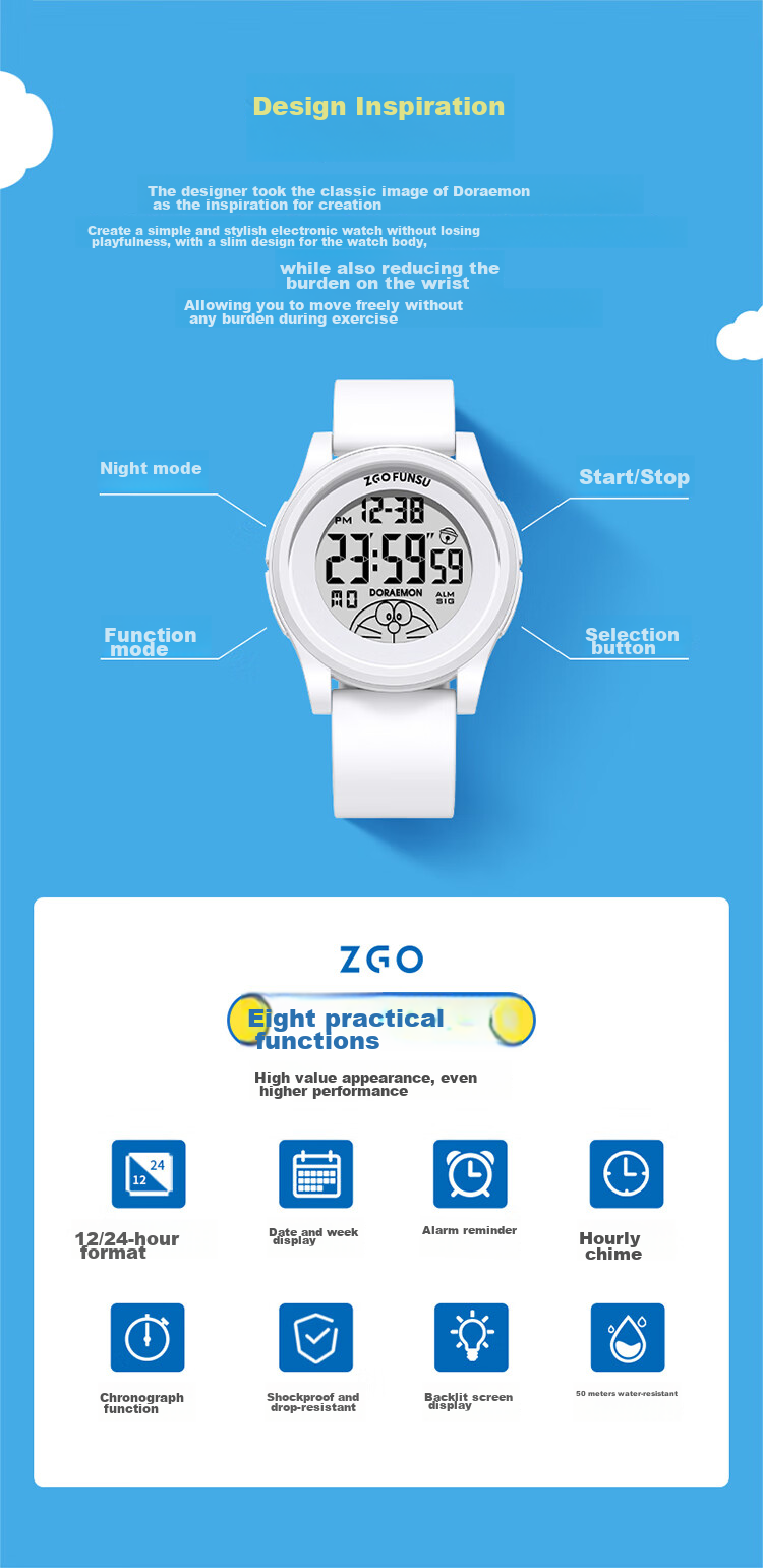 ZGO Doraemon Children's Electronic Watch for Boys, Middle And Elementary School Students, Teenagers, Time-Telling Watch, Birthday Gift 8555 3