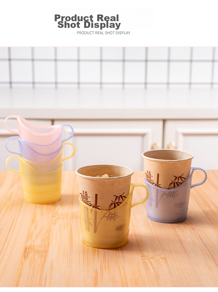 MENGTING Disposable Paper Cup Holder, Cream-Style Tea Tray with Insulated Cups, Heat-Resistant Plastic Cup Holder, 8 Pieces 13