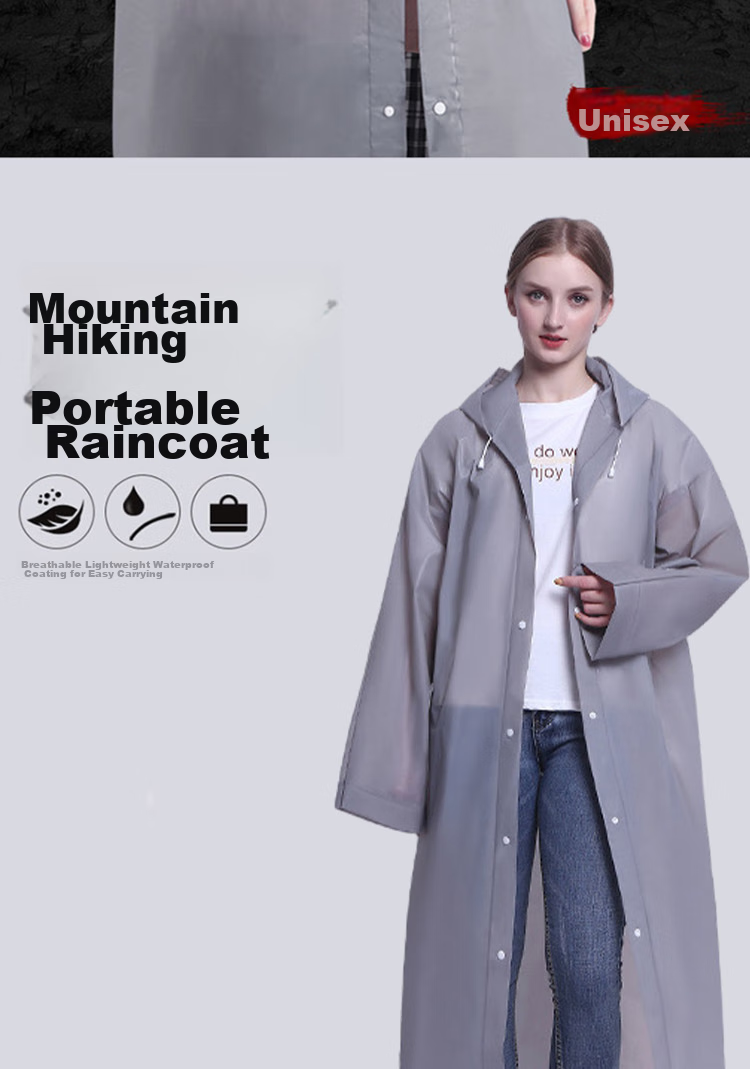 BWNK Disposable Raincoat, Adult Portable Long Cycling Poncho, Unisex Long Hooded Raincoat, Gray, One Size Fits All 2