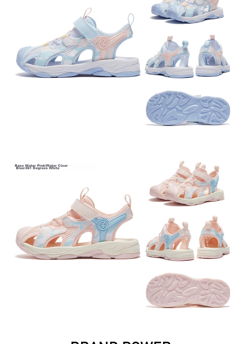 361° Children's Sandals, Summer 2026, for Boys And Girls Aged 3-12, Breathable, Anti-Collision, Closed-Toe Beach Sandals, Pink, Size 30 22