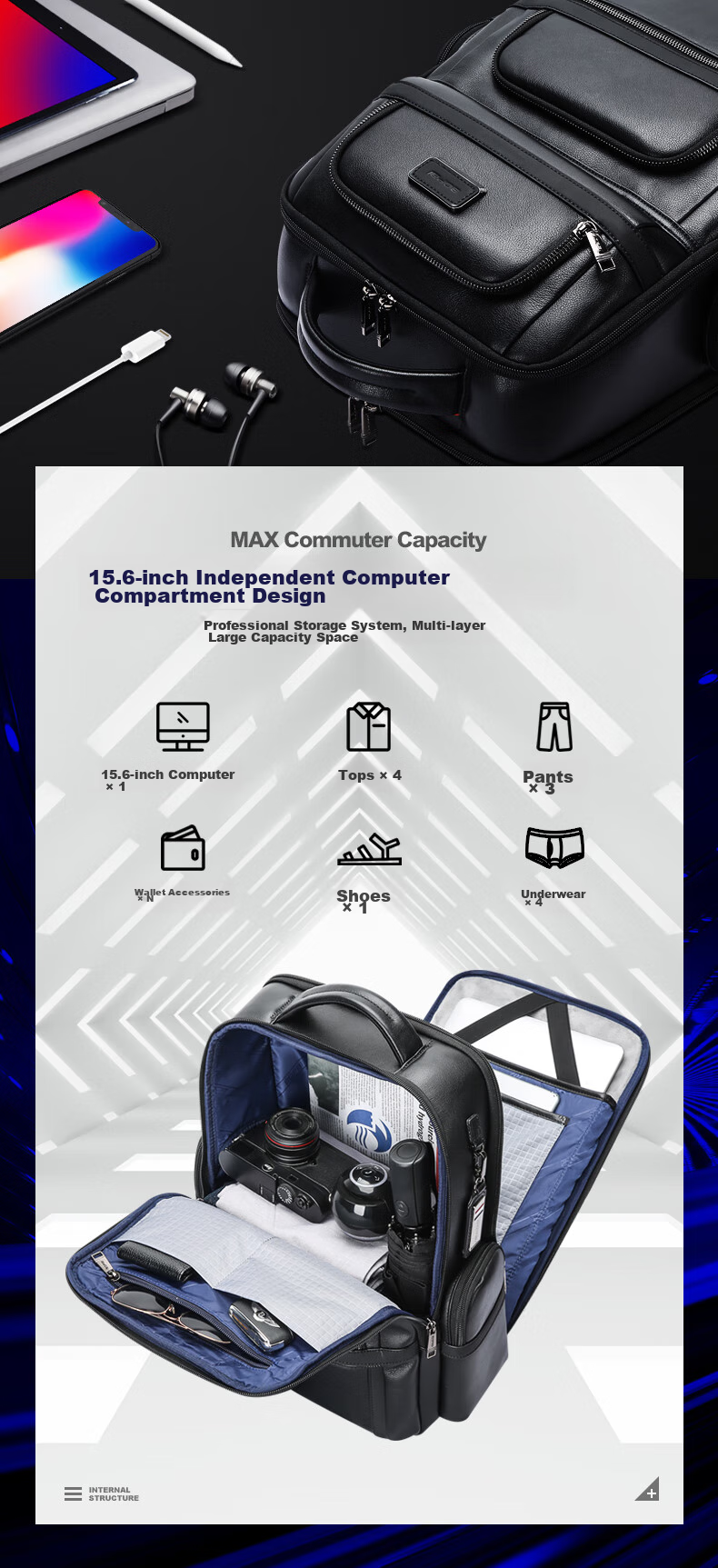 Bopai Leather Backpack, Men's Business Laptop Bag, 16-Inch Computer Bag, College Student Schoolbag, Father's Day Gift 3