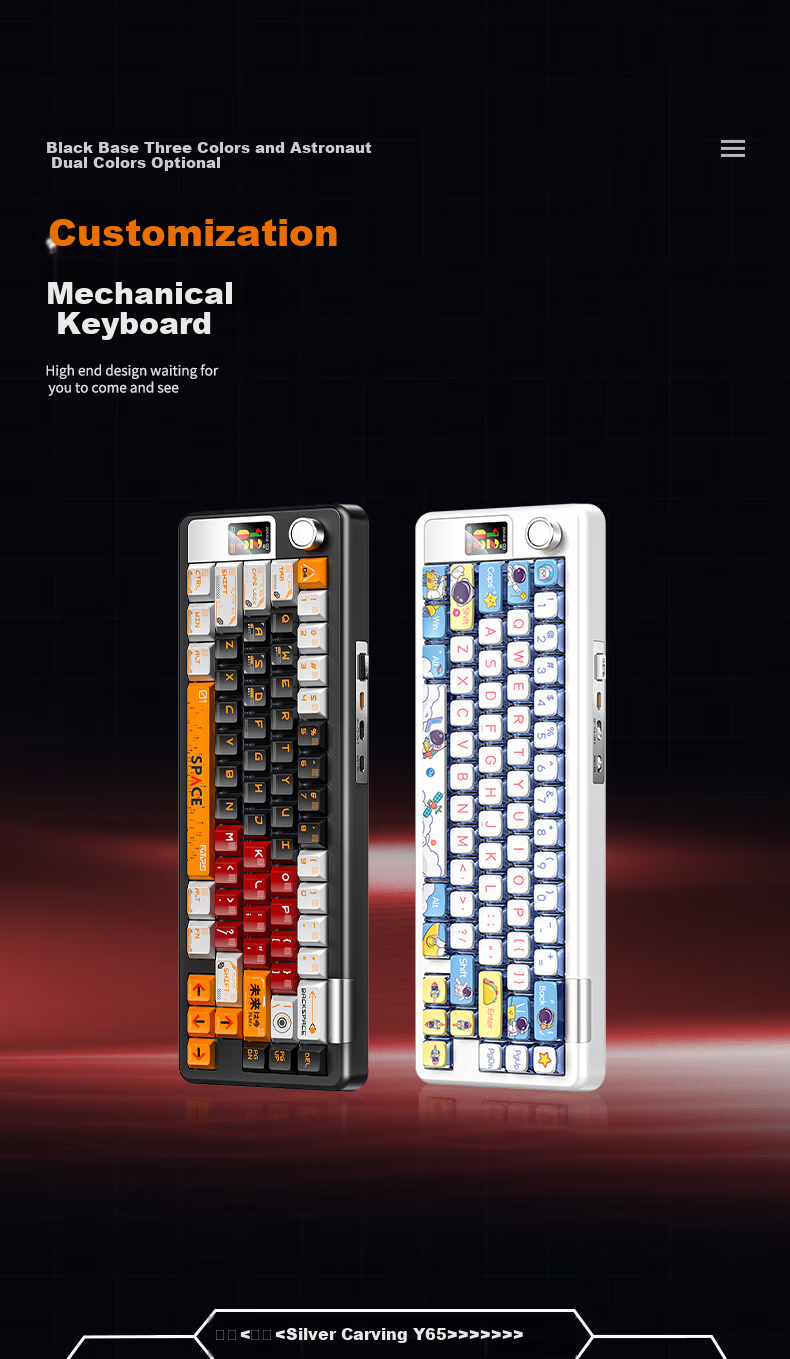 YINDIAO Y65S Tri-Mode Custom Kit, 65% Layout, Hot-Swappable Mounts, Full Anti-Ghosting, Gasket Structure, RGB Lighting Effects, Customizable Keycaps, Black Kit 4