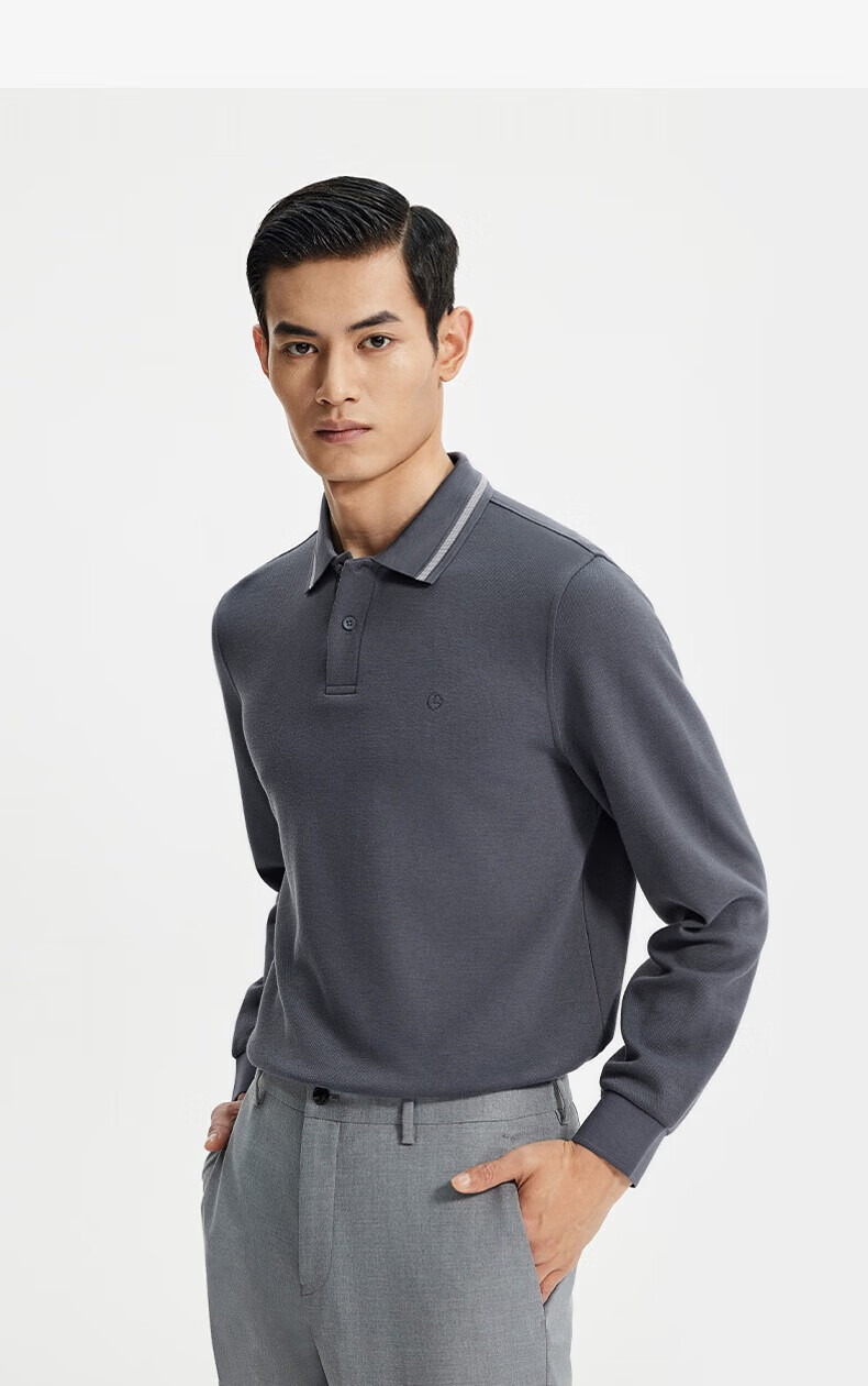 Goldlion [Wool Blend] 24 Autumn Winter Soft Skin-Friendly Business Long Sleeve Polo Shirt Men Dark Gray-78 XL 11