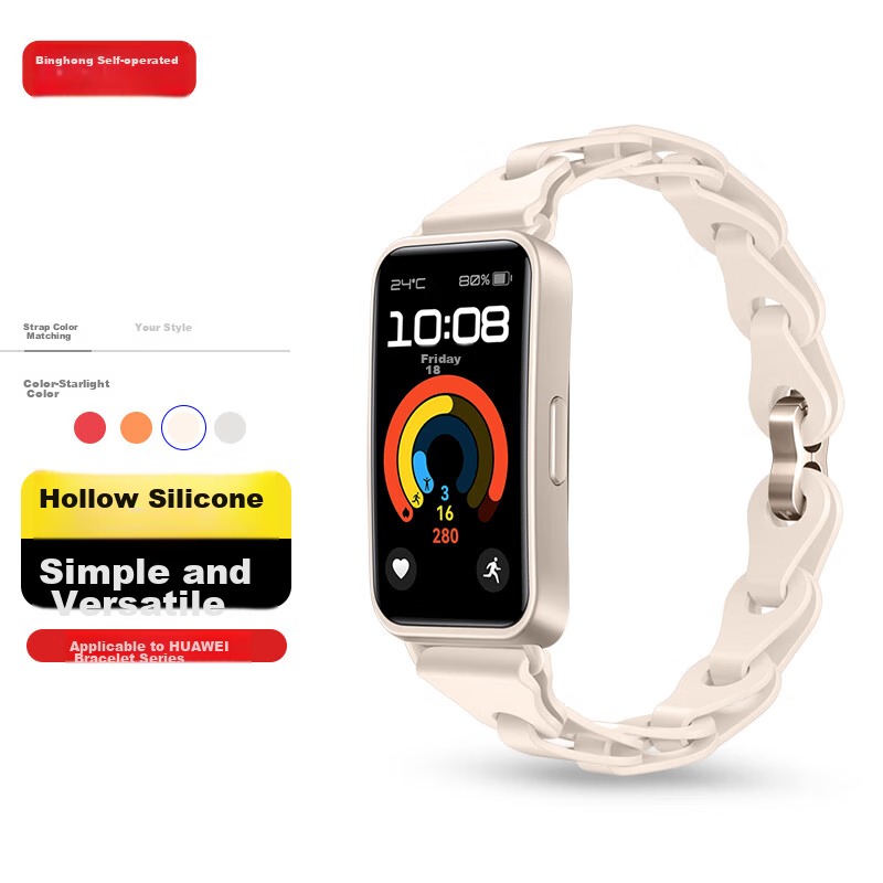 Binghong Compatible with Huawei Band 10 Strap, Bracelet for Huawei Band 9, Women's Strap for Huawei Band 8, Silicone Strap for Huawei Band 8 9 10 NFC, Wristband for Men - Starlight Color