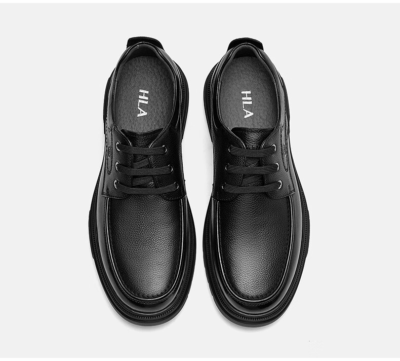 HLA Spring Men's First Layer Cowhide Leather Dress Business Casual Shoes 010A Black Size 43 19