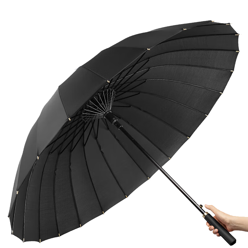 Maoli Long Handle Umbrella, Automatic Umbrella for Men, Straight Handle, Large Size, Reinforced And Sturdy, Windproof, Customizable, 16 Ribs, Black