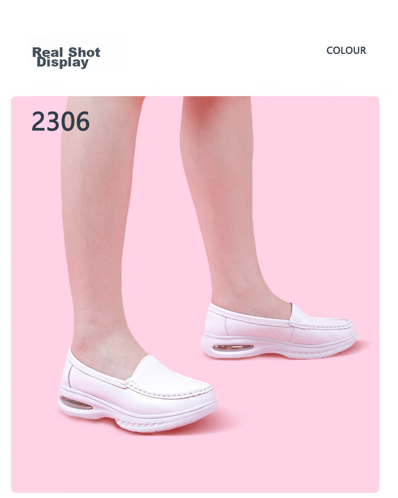 Feiying Nurse Shoes for Women, Genuine Leather, Breathable, Comfortable Soft Sole, Hollow Design, Easy on Feet, Medical Work Shoes, 2316 White, Size 34 11