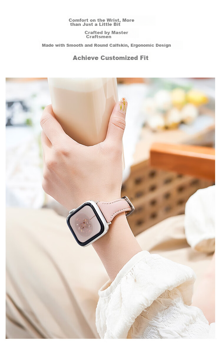 MSSM Women's Slim Waist Genuine Leather Apple Watch Band Compatible with IWatch Ultra 3/S11/10/9/8/Se3, Black, 38/40/41mm 6