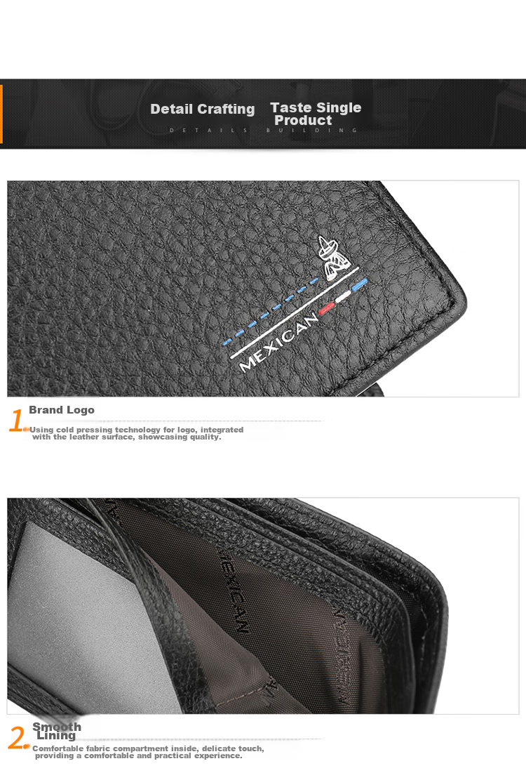 MEXICAN Genuine Top-Grain Leather Horizontal Business Short Wallet, Fashionable Multi-Card Slots Money Clip, Birthday Gift for Me 15