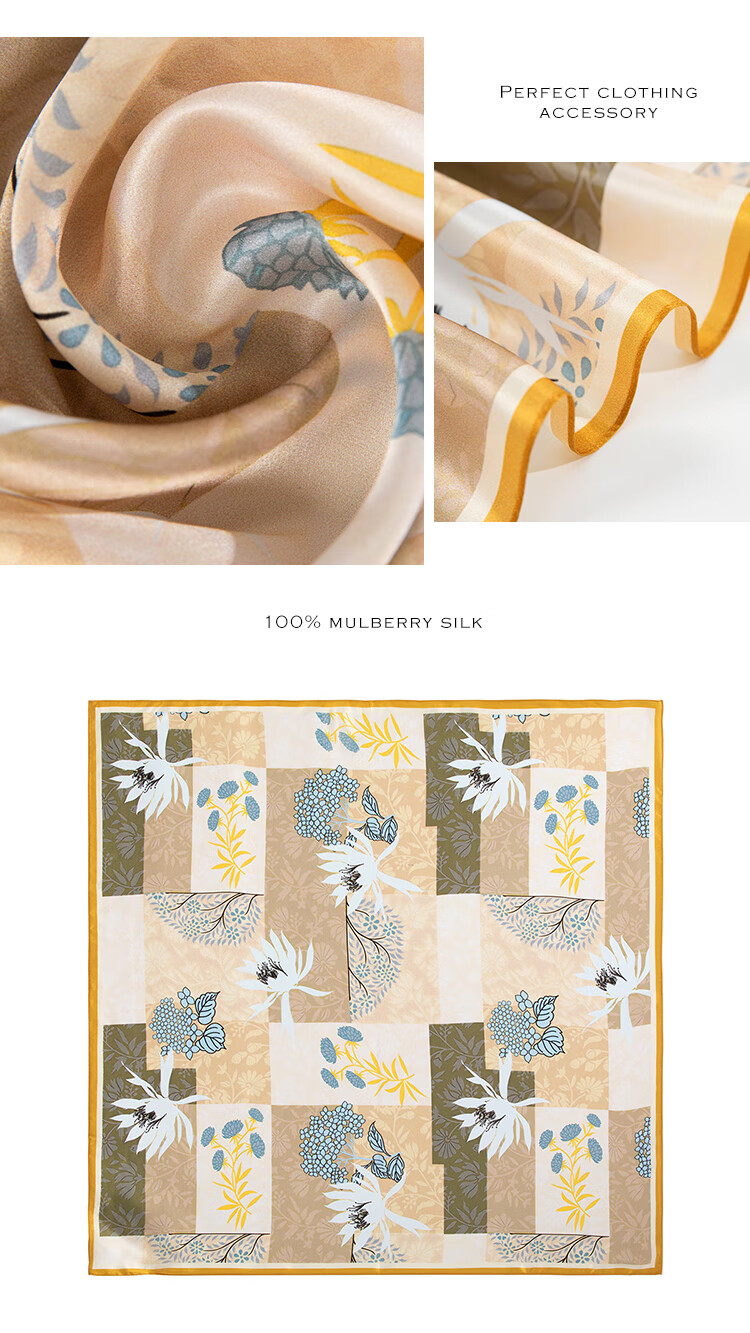 Sijie [Boutique Exclusive] Heavyweight Pure Silk Scarf, 100% Mulberry Silk Large Square Scarf with Print Shawl, Mid-Autumn Festival Gift 11