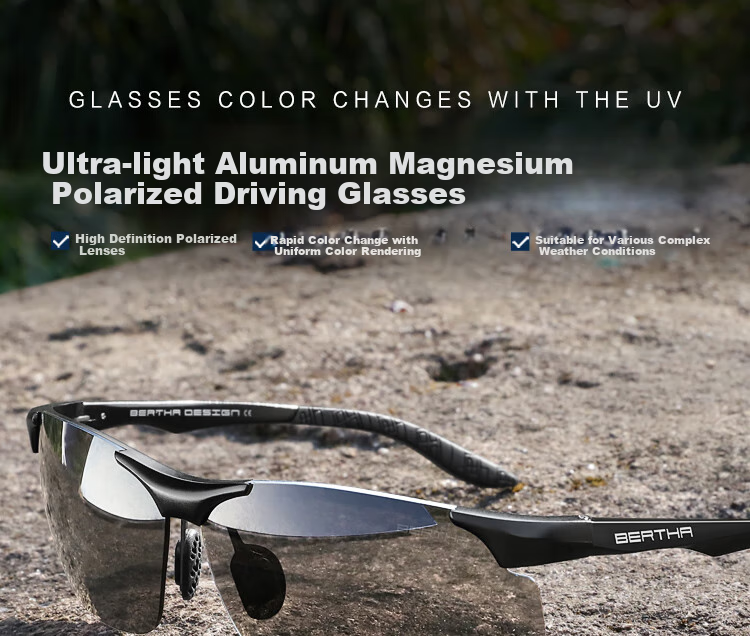 Bertha Polarized Sunglasses for Men, Day And Night Use, Photochromic, Driver-Specific, Outdoor Cycling Glasses 1