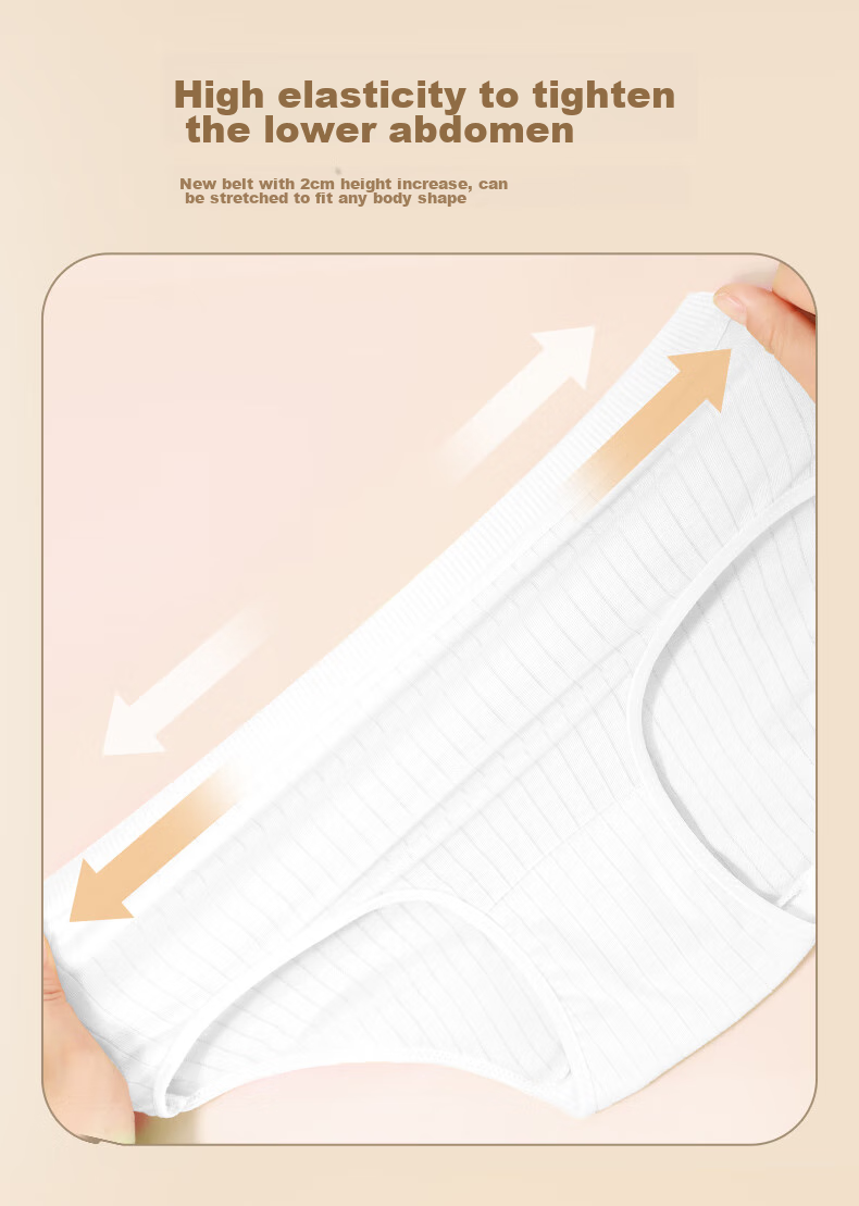MiiOW Disposable Women's Underwear, Pure Cotton Crotch, No-Wash, Striped, Sterilized, for Pregnancy, Menstruation, Travel, Business Trips, White 10