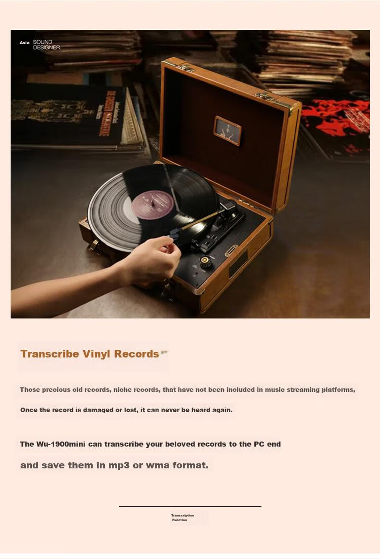 Wu Brand Vinyl Record Player, Bluetooth Speaker And Turntable Combo, Portable Retro LP Phonograph, Graduation Gift, 1900mini Classical Gree 3