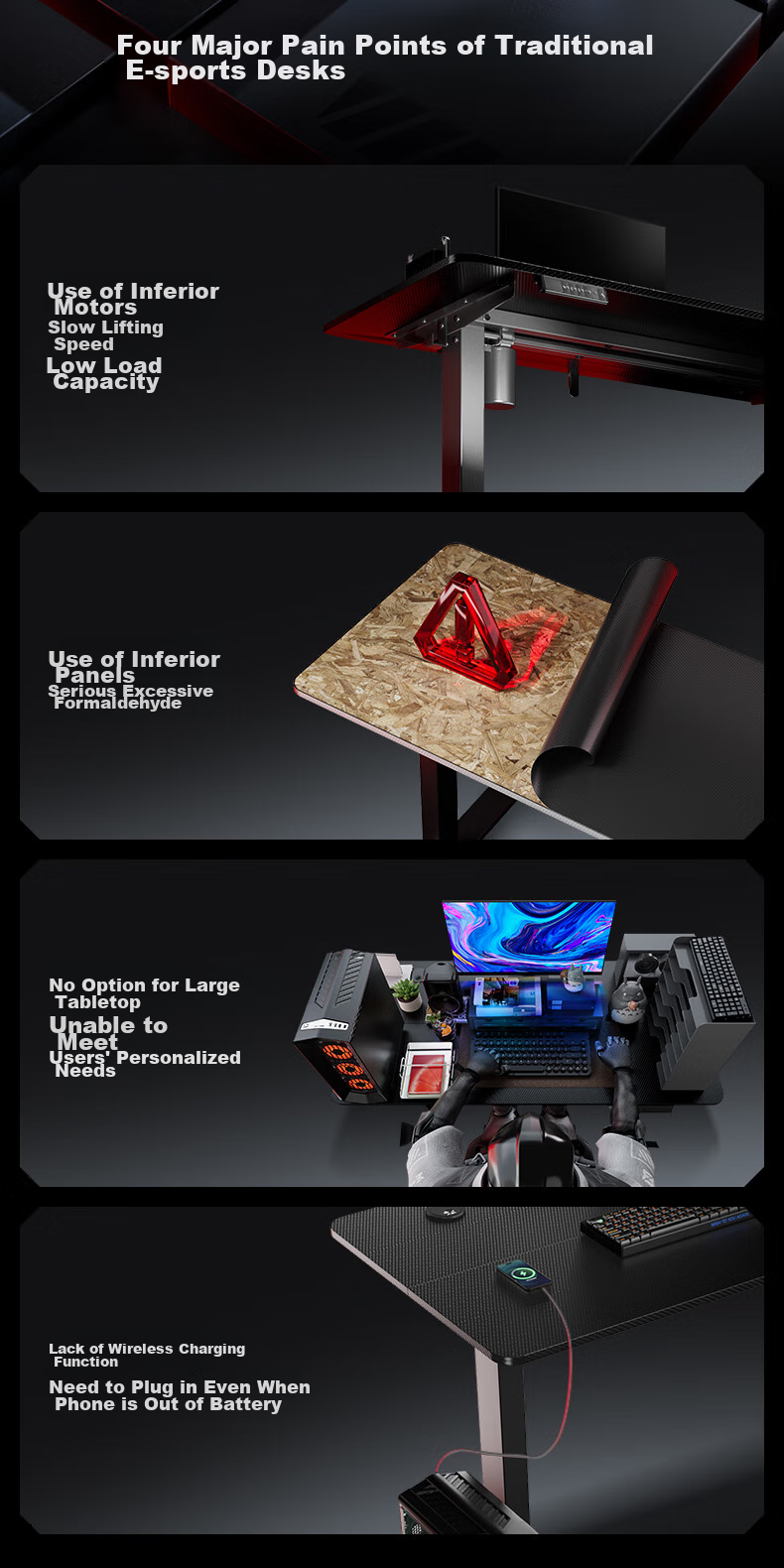 AOFENG A4Pro Gaming Desk Solid Wood Electric Height Adjustable Computer Desk Office Desk Black 1.8*0.8m 2