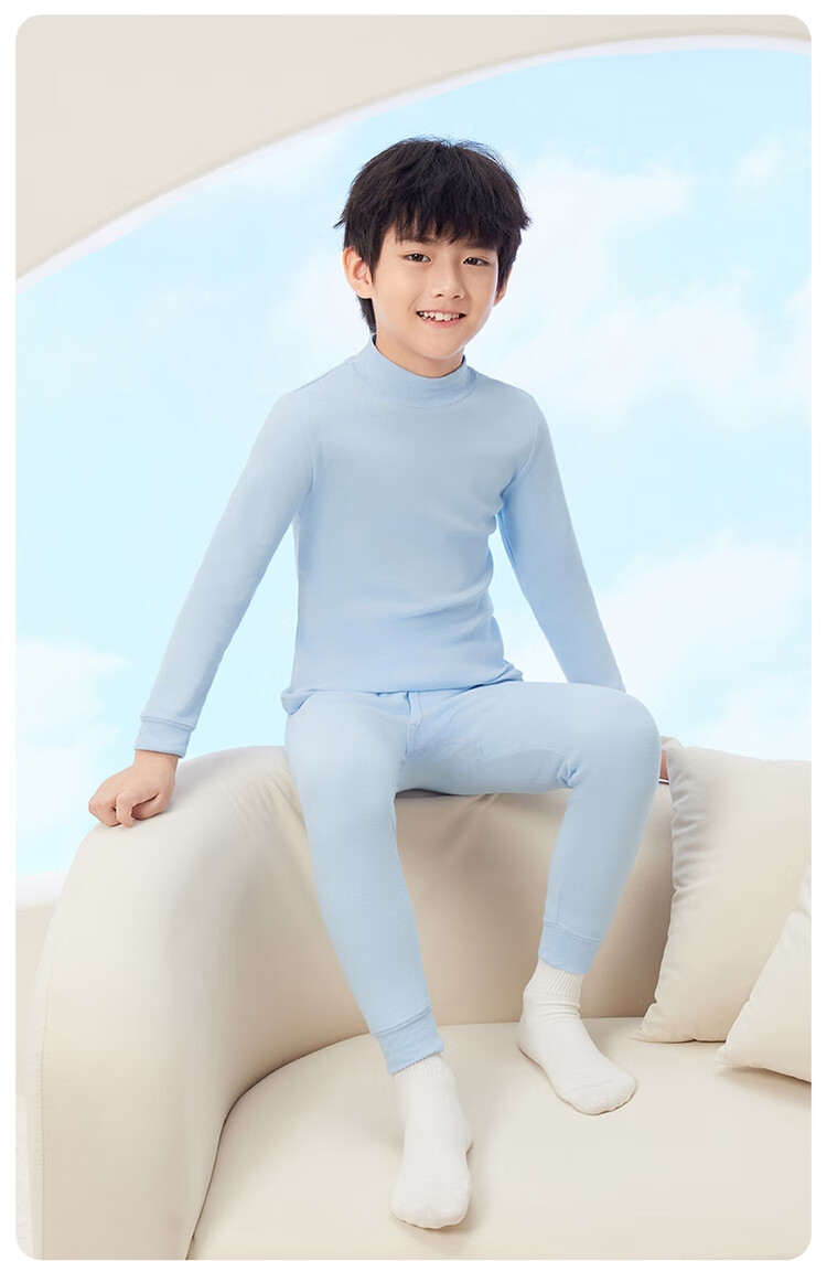 THREEGUN Kids Class A Soft Cotton Boys and Girls Half Turtleneck Long Sleeve Underwear Set Light Pink 120 3