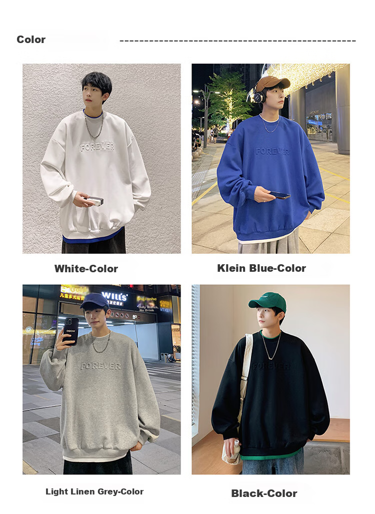 Dingfengbaoluo American Retro Crew Neck Sweatshirt for Men, Spring Trendy Steel-Printed Long-Sleeve Top DFL07 White M 3