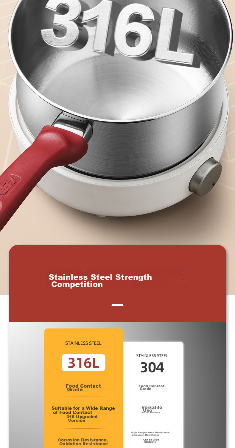 ASD Milk Pot, 316L Stainless Steel, 20CM Baby Food Pot, Small Pot, Compatible with Induction And Gas Stoves, NS20B13WG 8