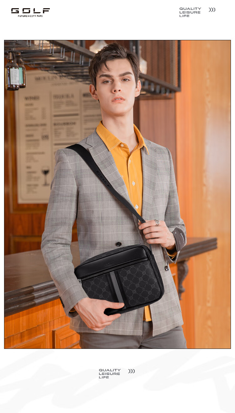 GOLF Men's Printed Single Shoulder Crossbody Bag Multi-Compartment Waterproof Business Commuter Bag for Phone and iPad 5